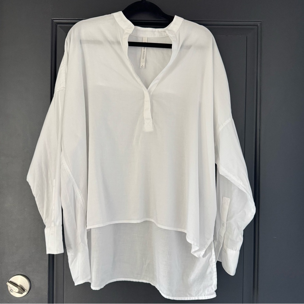 Aritzia The Babaton Group Boho Open Collar Popover White Tunic Top 100% Cotton